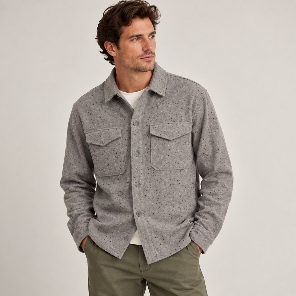 Travis Mathew Shirt Jacket Mens L Grey Shacket Marl Textured Button Front Golf